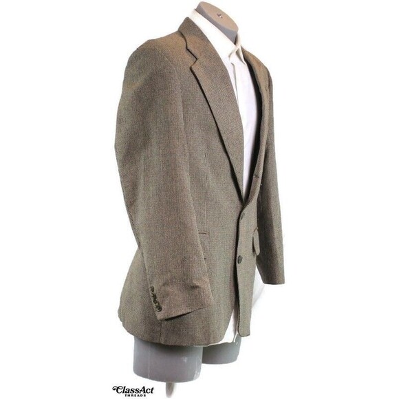 Chaps Ralph Lauren Blazer Mens Silk Blend Houndstooth Suit Jacket Sport Coat 42R - Picture 2 of 8